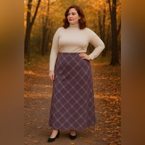 Vintage Pendleton Purple Plaid Wool Maxi Skirt 16W | 100% Virgin Wool